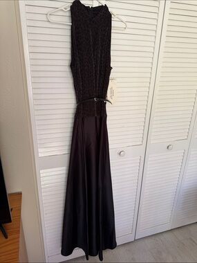 NWT Susan Roselli Halter-Style Evening Gown w Sparkle Animal Print Bodice, 8